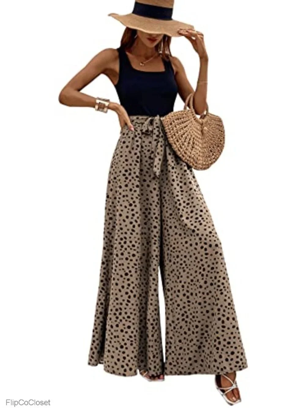 Polyester Spandex Square Neck Sleeveless Wide Leg Tank Jumpsuit with Belt